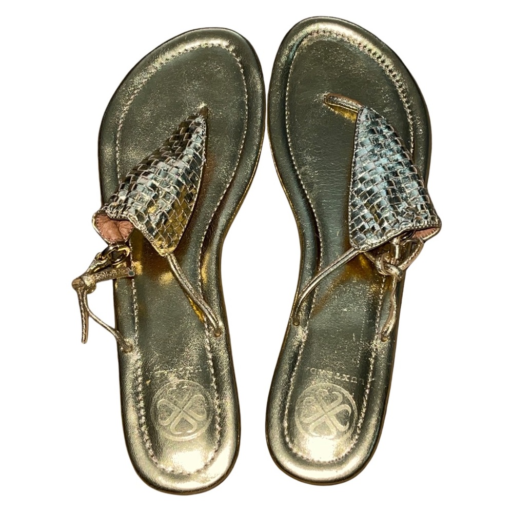 Luxtrada Sandals women’s size 9.5 18k Gold plated ring Leather gold shoes